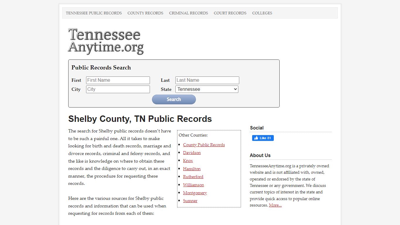 Shelby County, TN Public Records - TennesseeAnytime.org